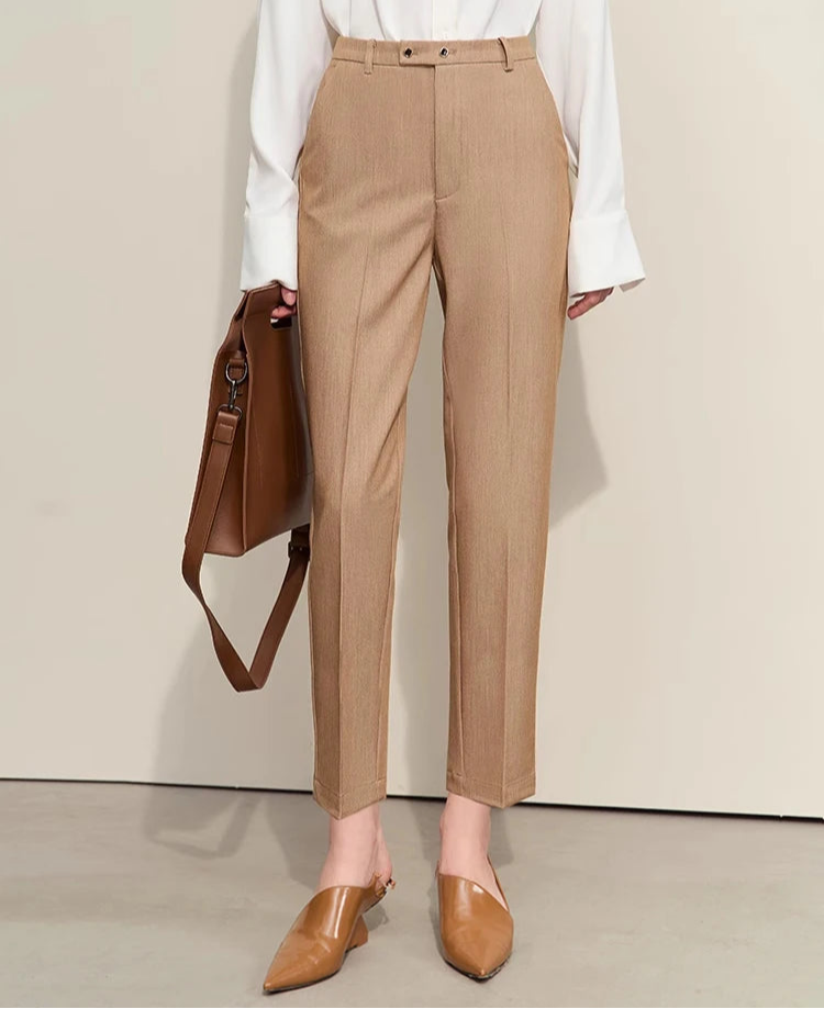 Women’s Minimalist Straight-Leg Trousers – Summer Versatile Stretch Office Pants