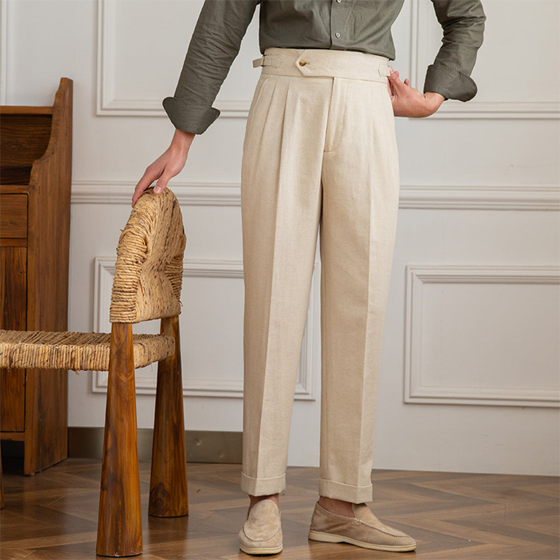 Men's High Waisted Pleated Trousers - Italian Style