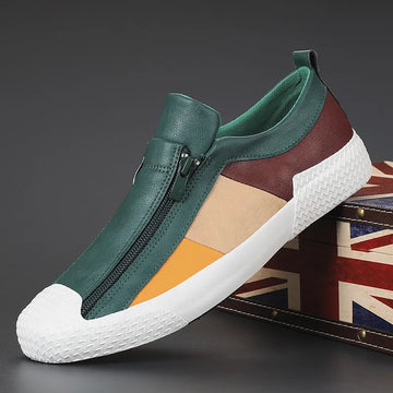Men’s Zip-Front Sneakers with Panel Design and Textured Sole