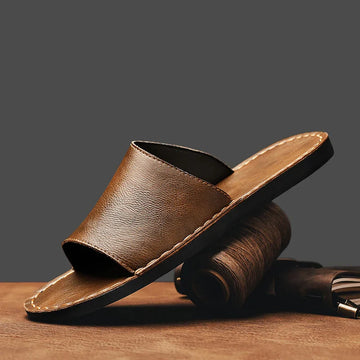 Men’s Open Toe Slide Sandals with Wide Strap and Flat Sole