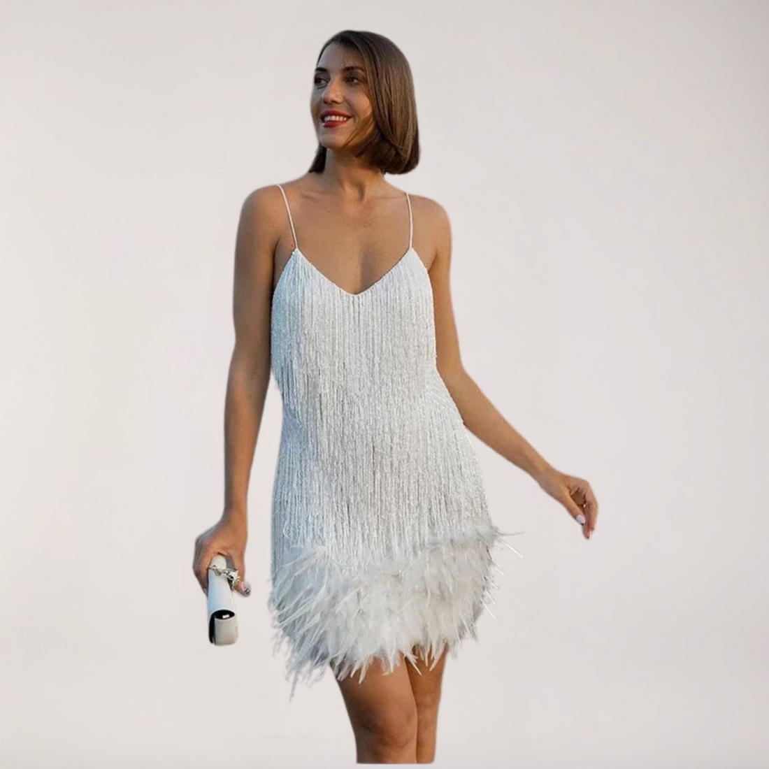 Stylish Party Mini Cocktail Dress - Sequin Feather Design
