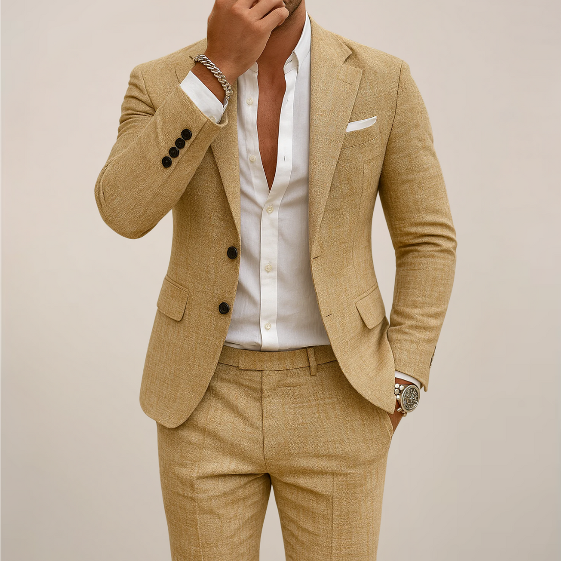 Warm Tones Two-Piece Suit – Lightweight Tailored Fit