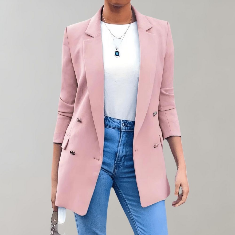 Women's Double-Breasted Longline Blazer – Smart Casual Elegance