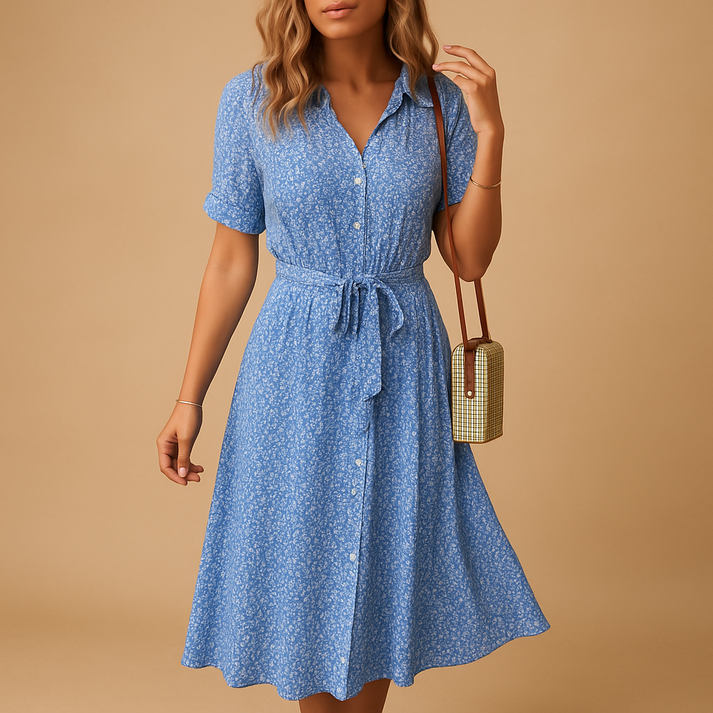 Women’s Floral Midi Dress – Lightweight Fit with Short Sleeves