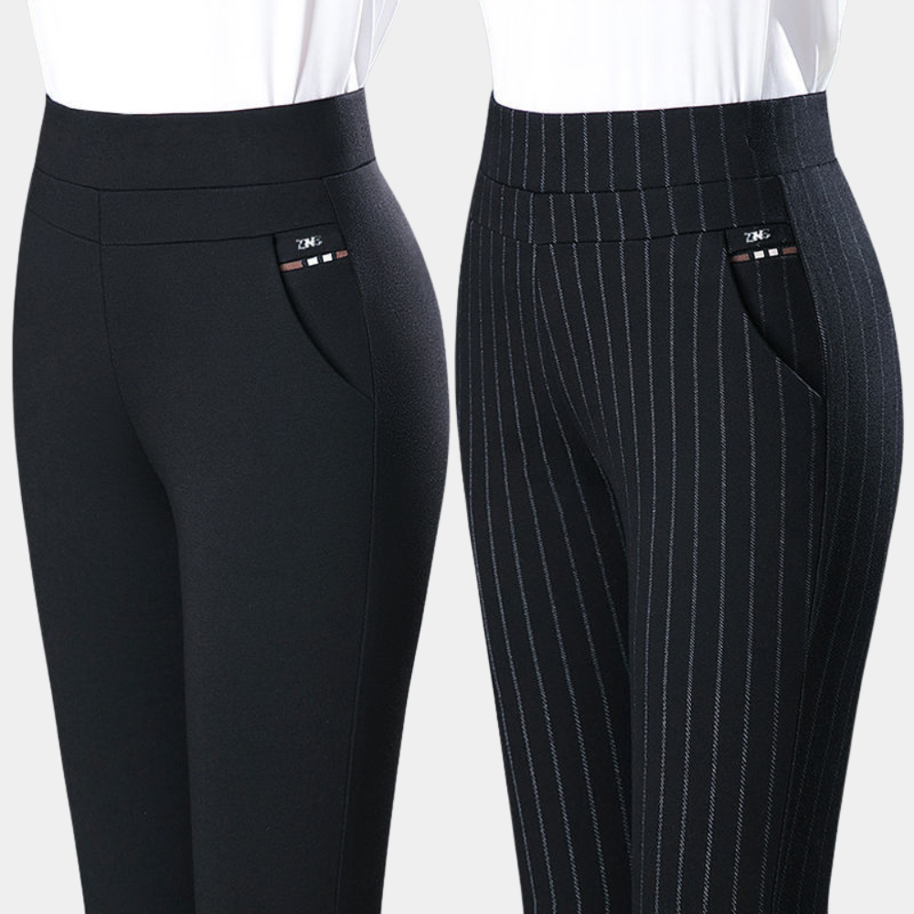 Women’s High-Waisted Stretch Trousers – Black Slim Fit Design for Work or Day Events