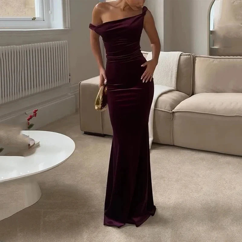 Women’s Off-Shoulder Evening Gown – Maxi Formal Dress