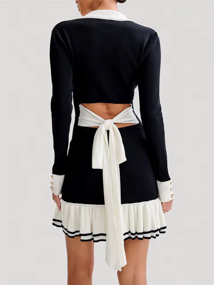 Women's Ruffled Bow Knit Mini Dress