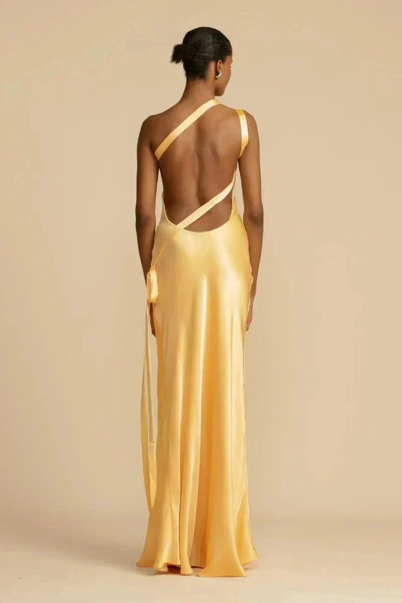 Women’s Satin One-Shoulder Evening Gown – Maxi Mermaid Formal Dress