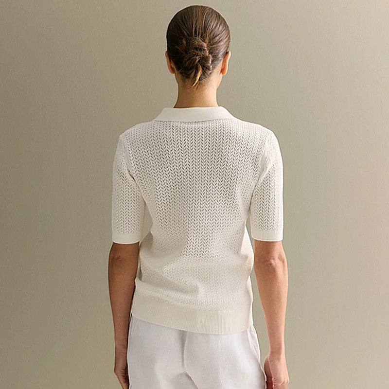 Women’s Short Sleeve Polo Knitted Shirt – Casual Summer Pullover Top