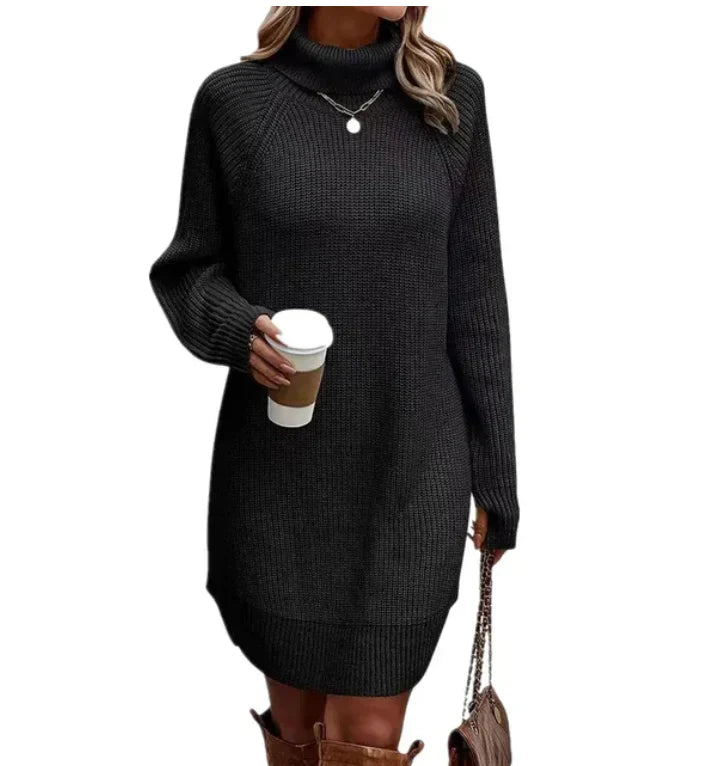 Women’s Turtleneck Sweater Dress – Knit, Long Sleeve, Knee-Skimming