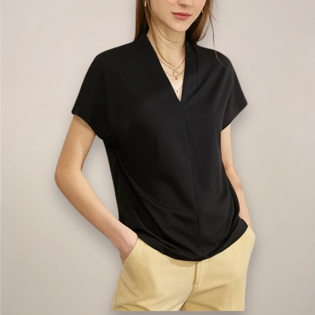 Women’s V-Neck Short Sleeve Blouse – Minimalist Summer Office Top