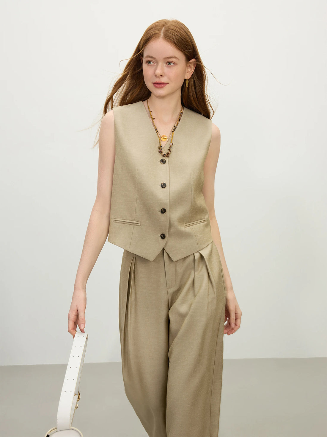 Women’s Vintage Two-Piece Wide-Leg Trousers and Tailored Vest Set