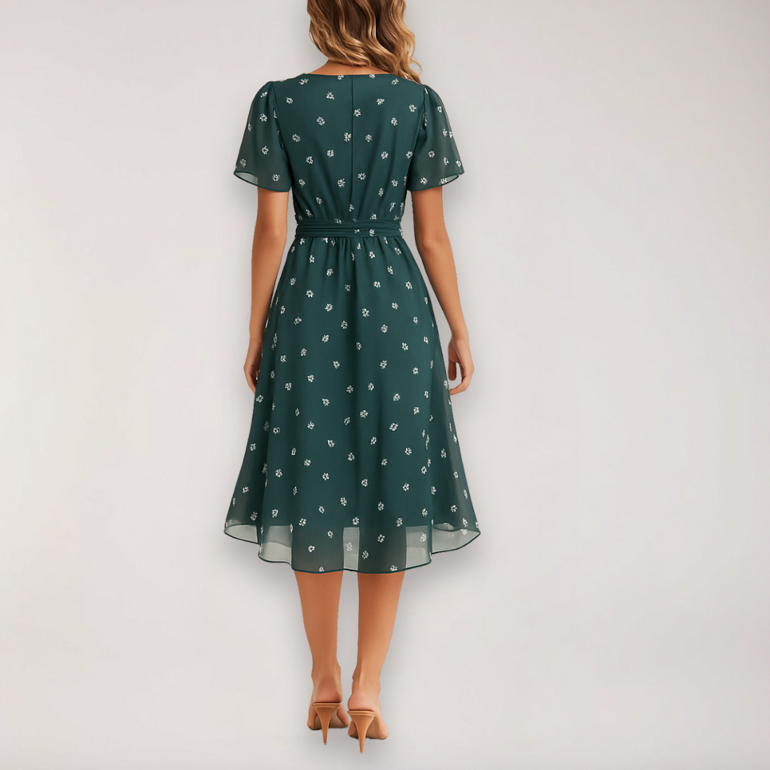 Women’s Wrap Midi Dress – Flutter Sleeves – V-Neck – Floral Lightweight Elegant Fit
