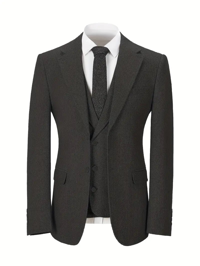 Men's 3-Piece Business Suit with Blazer, Waistcoat and Trousers