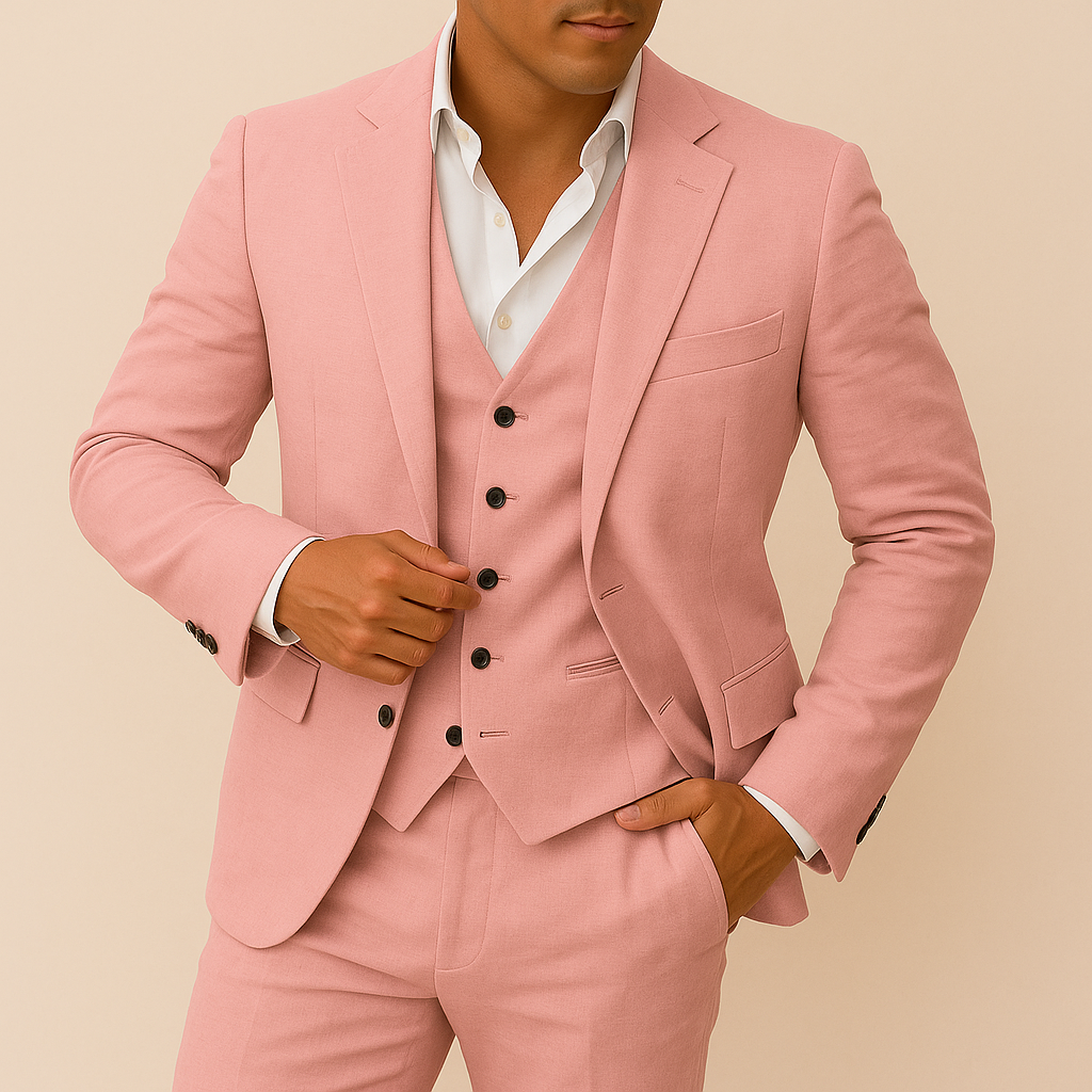 Men’s 3-Piece Linen Suit – Tailored Blazer, Waistcoat and Trousers for Formal Occasions