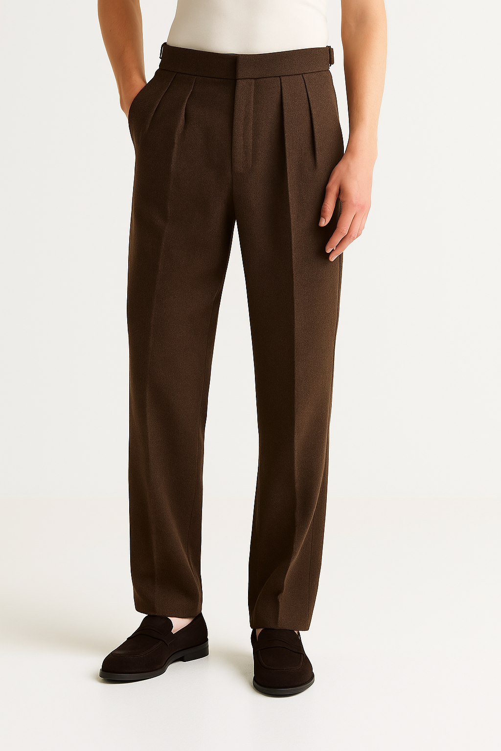 Relaxed Fit Twin Pleat Trousers with Back Welt Pocket Detail