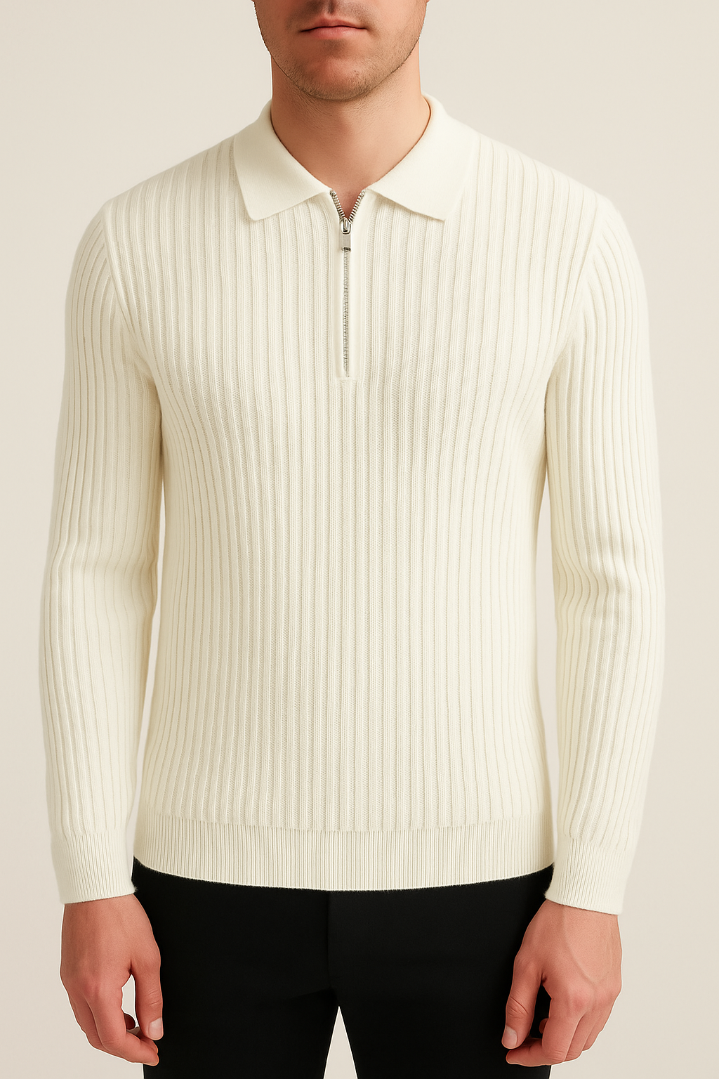 Men's Polo Jumper/Sweater - Ribbed Casual Modern Design - Regular Fit