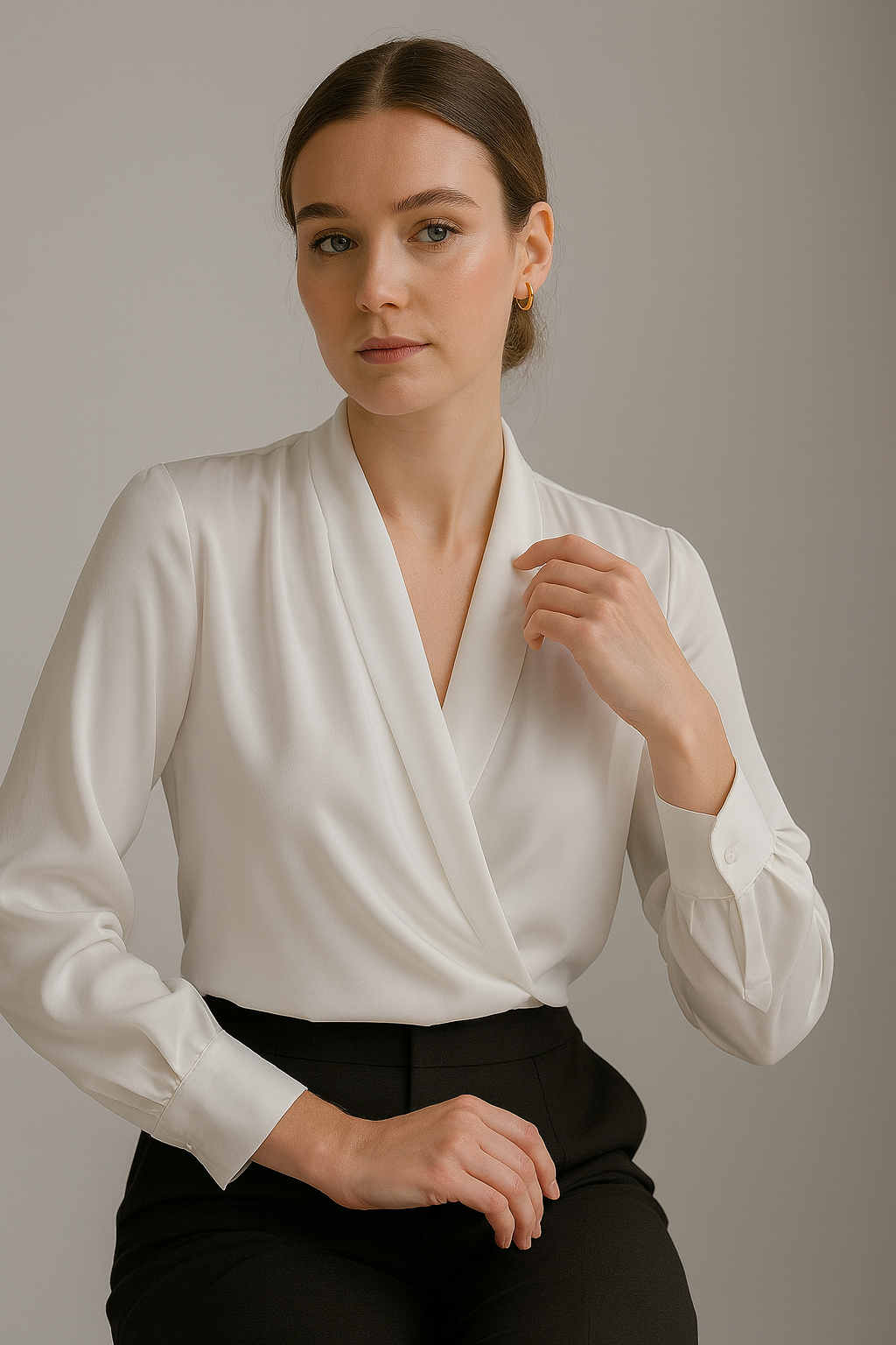 Puff Sleeve Satin Blouse with Tailored Waist Detail